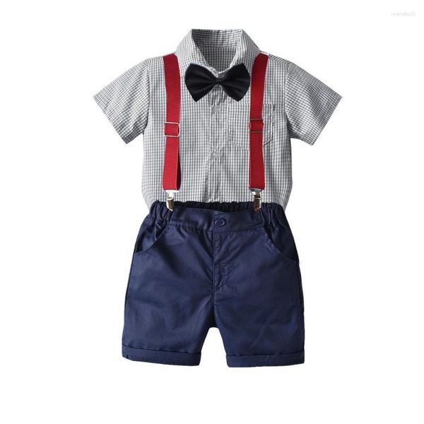 Caso conjuntos de roupas européias para meninos para camisa listrada e shorts de casamento conjunto de algodão puro infantil bebê figurino formal