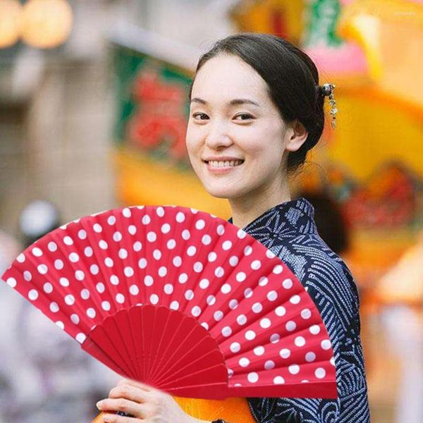 Dekorative Figuren 9 Farben Elegante Kunststoff -Hand -Fans chinesische Polka Punkte Klapper Fan für Tanzparty Taschengeschenke