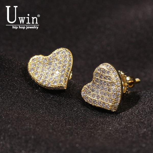 Orecchini a cuore Huggie Uggie Uggie Uwin Orecchini a bulloni minimalisti Bling Micro pavimentato Gioielli di moda zircone cubico Gift 230814