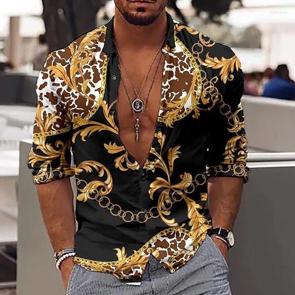 Camisas casuais masculinas Senhoras de luxo para homens Slim Fit Desiner Clotin Lon Sleeve Macho Tops Tops 5xl v pescoço Tirts de tamanho grande