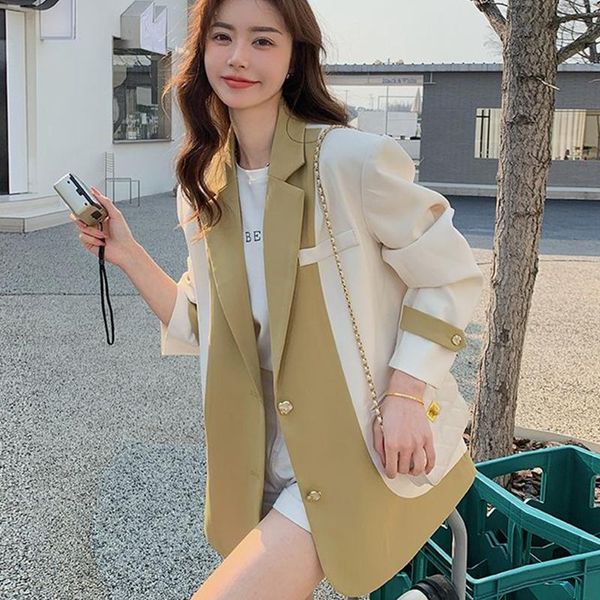 Ternos femininos Blazers de retalhos para mulheres Autumn da primavera Inglaterra Lady Lady Casual Soly Suit Jackets Coreano Moda Coreana Feminino 2023