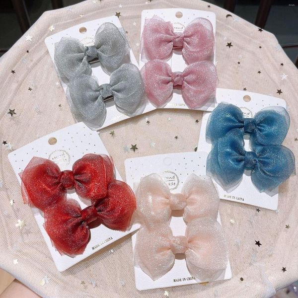 Haarzubehör Sommer 2pcs Set koreanische Organza Gaze süße Feste Farbclip für Mädchen Kinder Kawaii Einfacher süßes rosa Stoff Haarnadel