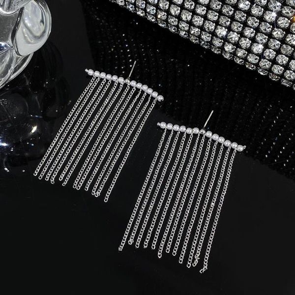 Brincos de bronzeamento Freetry Fashion Metal Tassel para mulheres 2023 Luxo Incluste Pérola de Jóias de Casamento Esforcadas de Fringe Holding