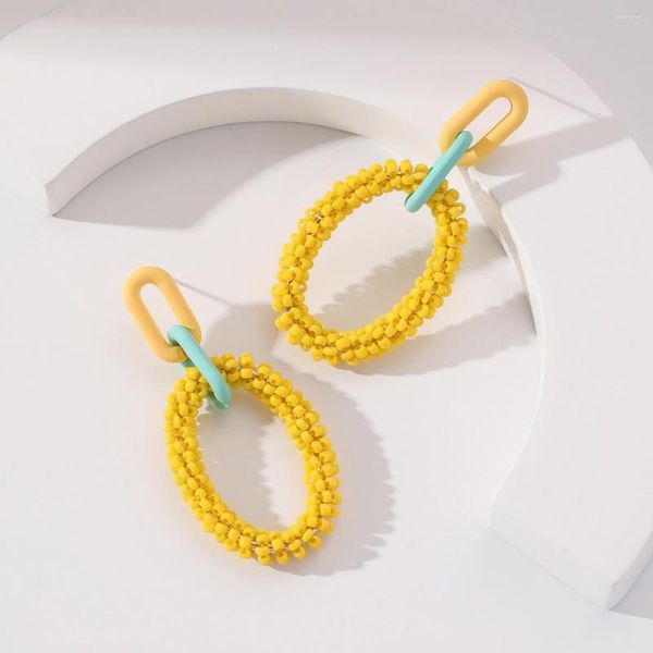 Brincos dangle Candy Color Bohemia Madeiras feitas à mão Drop para mulheres férias de praia Boho Ear Declaração