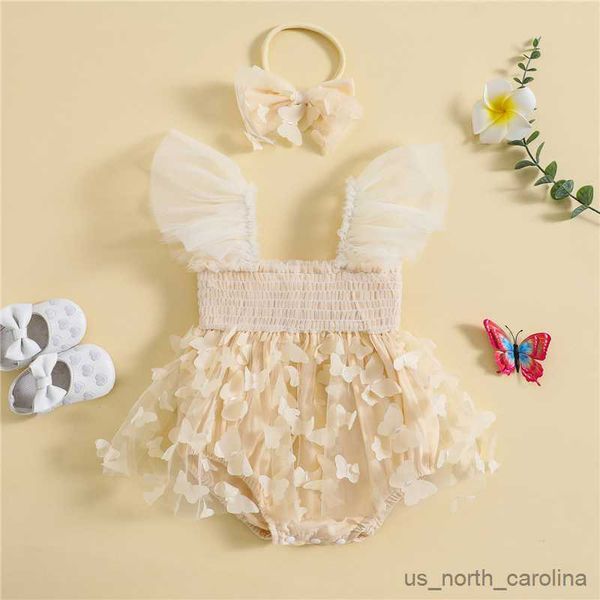 Vestidos de menina menina infantil vestido de macacão decoração de borboleta manga mosca ruched saia bainha panos de roupas recém -nascidas