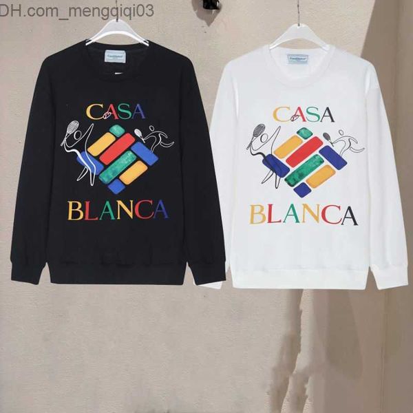 Erkek Hoodies Sweatshirt Dropshipping Kazablanka Sweatshirts Yüksek Kaliteli 3xl Terry Tenis Oyuncu Renkli Kare Baskı Kazak Erkekler Casa Sweatshirt Z230816