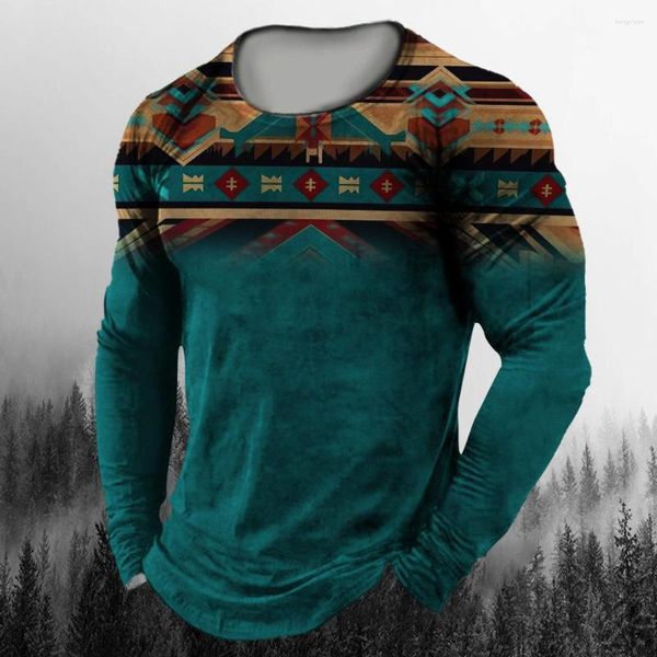 Camicie da uomo camicia a maniche lunghe vintage 3d stampato 3d motivano etnico colorato streetwear casual casual comodo collo rotondo resistente grande grande