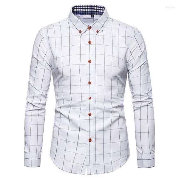 Herren lässige Hemden weiße Herren karierte Kleid Schlanker Fit Langarm Button Down 2023 Fashion Männer Arbeit Business Marke Shirt Chemise Hommise Hommise