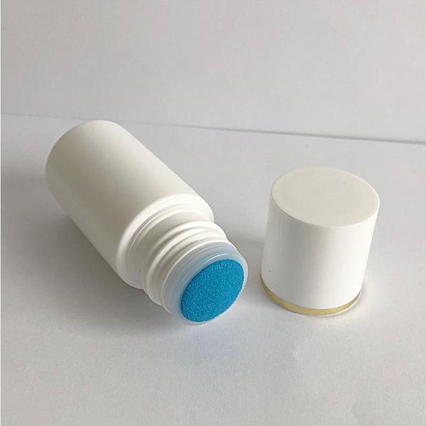 20G 20ML Aplicador de esponja de plástico branco vazio Garrafa líquida HDPE Garrafas de alívio de dor muscular com cabeça de esponja azul Qtqcn