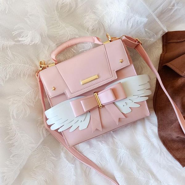 Sagnose da scuola Lolita Wings Bow Girl's Spall Borse Crossbody for Women Pink Pulses and Borse BAT Designer PU Leather