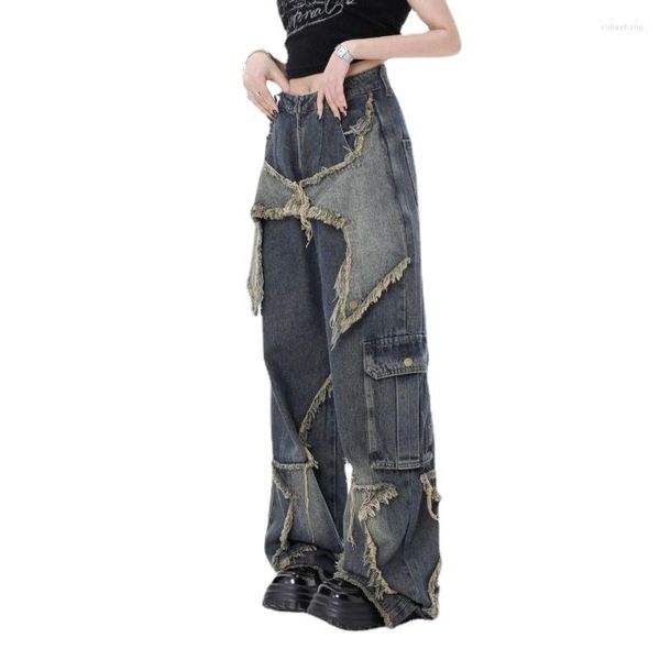 Frauen Jeans hohe Taille Wide Leg Women Herbst Winter Triple Breauzed Lose Hosenstraße Schwarz-Grau Straight Frau T153