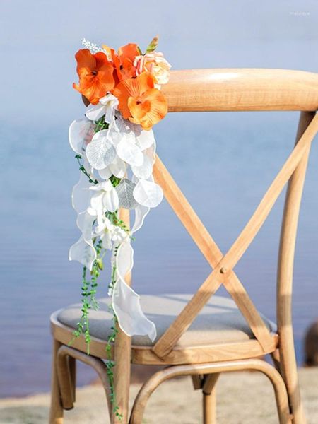 Декоративные цветы 1pc свадебный стул украшения с искусственным фалаенопсисом для церемонии приема прохода цветочный