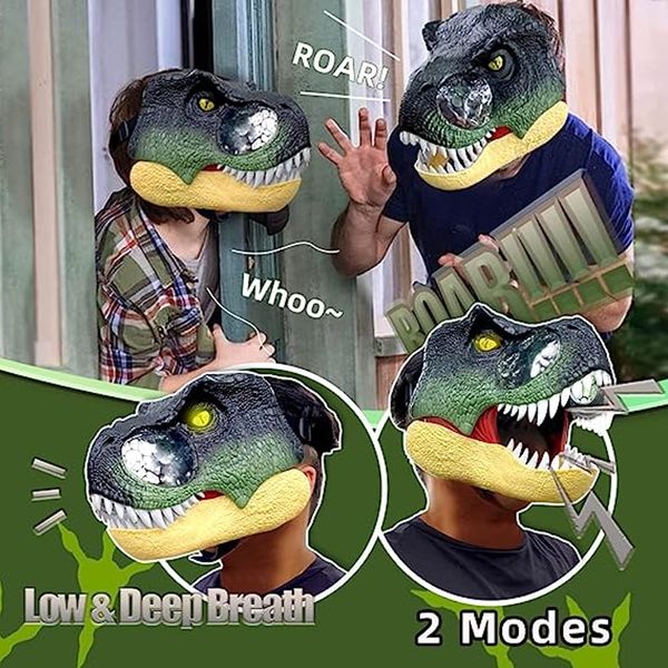 Máscaras de festa máscara de dinossauro Halloween Latex Movável Cabeça de boca com sons olhos brilhantes máscara de festa de horror coups cosplay animal Cosplay 230814