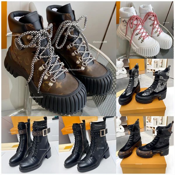 Stivaletto piatto rubino Designer Donna Deserto Autunno Inverno Stili Stili Stivale in pelle di vitello Suola in gomma nera di lusso Scarpe casual con suola spessa