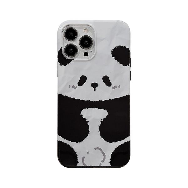 Custodia per telefono panda in bianco e nero adatto per 14 Pro Max 13 11 Fun Cartoon 12