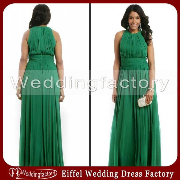 Hochwertige Emerald Green Plus Size Formal Kleider Eine Linie Crew ärmellose Chiffon Abend Prom Party Kleider Custom237n