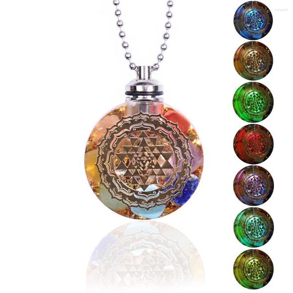 Colares pendentes 7 chakra gemstone reiki cura colar de cristal luz LED LUZ para equilíbrio jóias internas