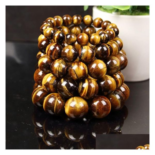 Identificação de alta qualidade 6mm 8mm 10mm Tigerss Eye Stone Bread Men Womens Womens Natural Gemstone Jóias empilháveis ​​por atacado DH16QT