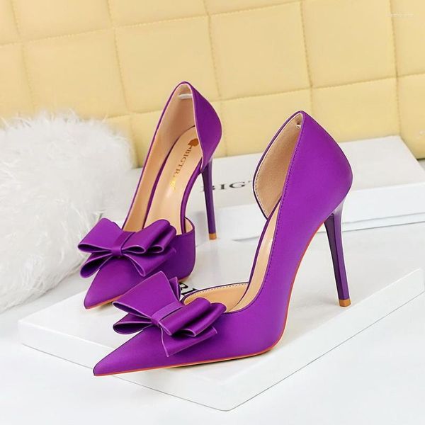 Платье обуви Bigtree Bowknot Women Purss Fashion High Heels Sexy Party Stilettos Office Silks Satls Lady