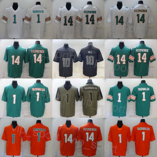 Mans Football 14 Ryan Fitzpatrick Jersey 10 Tyreek Hill 1 Tua Tagovailoa Uniforme Army Salute Green Salute al servizio Rush Rush Rush per gli appassionati di sport Cotton