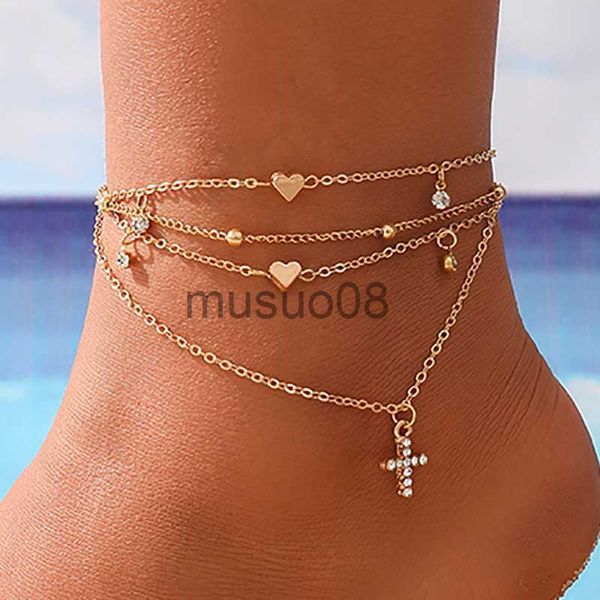 Cadletti Fashion Crystal Cross Heart Anklet per donne Summer Beh Ankle Brelet Snake Chain su gambe Girls Girls Gioielli Cessori J230815