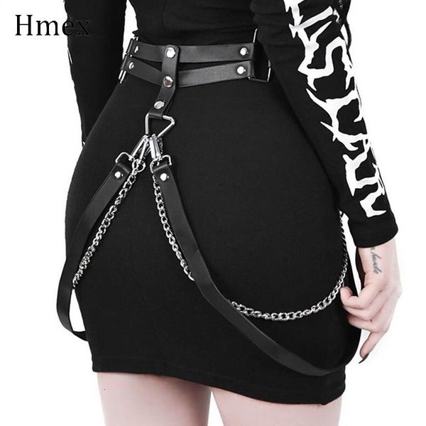 Другие модные аксессуары ремни Гот Двойной кожаный подвязый цепь пояс сексуальные женщины Металлические панк -бодибл.