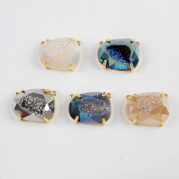 Anhänger Halsketten 3pcs Eierform Druzy Facetted 18k Gold plattiert für Schmuck, die DIY -Halskette -Accessoires Großhandel machen