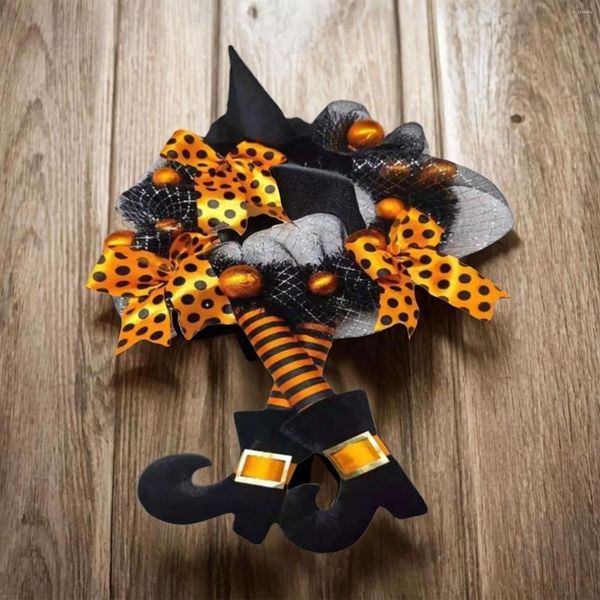 Dekorative Blumen Halloween -Kranz mit Bowknot -Ornamenten Mesh Decor Willkommen Hexe für Wand Veranda Festival Party