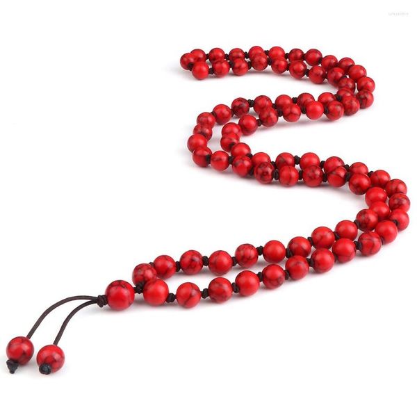 Collane a ciondolo 6 8mm Lucky Red Pine Stone Perle Collana braccialetti per donne uomini etnici tibetani Buddha Yoga Energia gioielli Pulseira