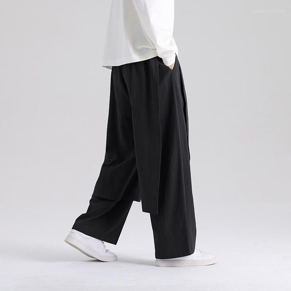 Pantaloni da uomo 2023 uomini autunnali in cotone in cotone hakama patchwork wide bottom harem maschio cinese in stile est grigio culotte