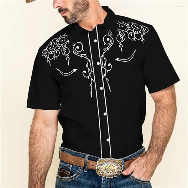 Herren lässige Hemden Western Druckhemd Tier Grafik Retro Black Outdoor Street kurzärmelige Modekleidung Designer Freizeit Freizeit