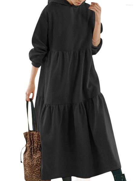 Abiti casual Donne Donne Long Spetshirts Dress Weeve Solid Colore con cappuccio azionario grande più taglia inverno inverno S-5xl