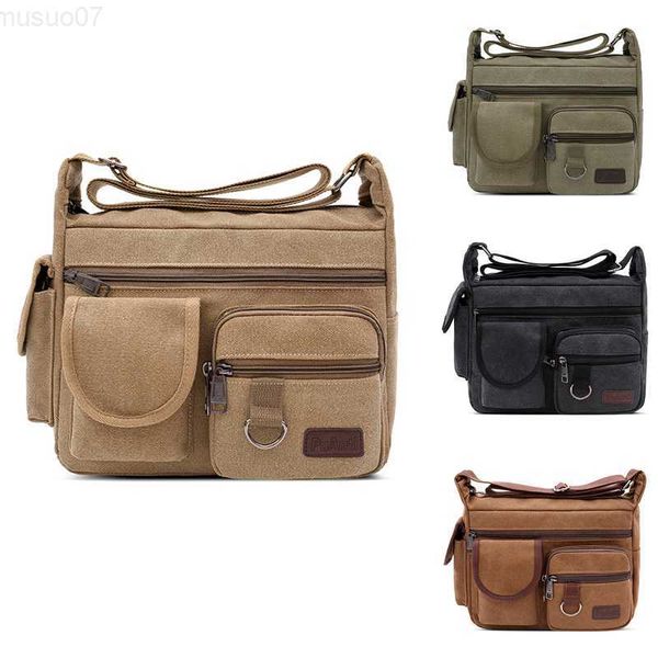 Bolsas de mensagens de mensageiro de tela para homens para homens resistentes à água vintage Bolsa de ombro acolchoado de Braquilha para Male Bolsa L230815