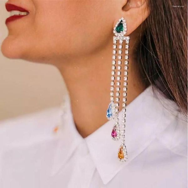 Dangle Ohrringe Farbkristall Strass Tassel Long Anhänger mit Stein Frauen Drop Mode exquisite Schmuck Accesso Accesso