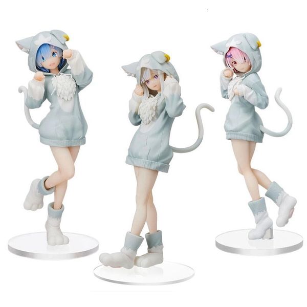 Brinquedo 20cm RE ZeroStarting Life in World Anime Figura Emilia Rem Ram Puck Iniciando Figuras de Ação Coleção Modelo Boneca Brinquedos 240308