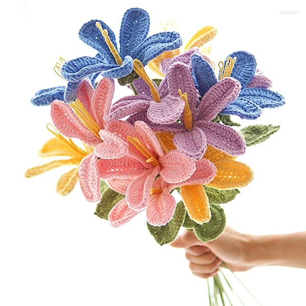 Flores decorativas Flor de malha feita à mão para decoração em casa Casamento Dia dos namorados Presente Artificial Bouquet Hand Crochet Fake