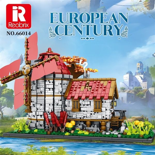 Blocks Idade Idade Média Moinho de vento Antigo moinho moc Construindo a montagem da rua europeia Modelo Asselutas Informações S Toys Dificuldade Adulta 230814
