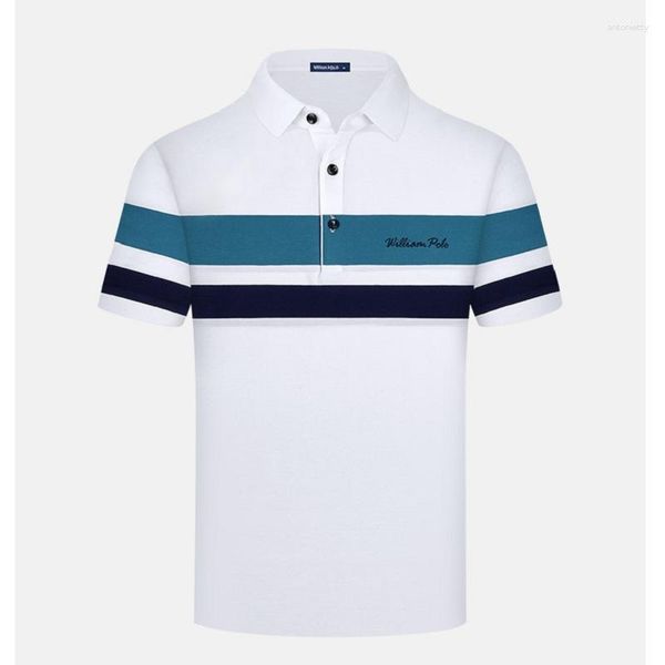 Herren Polos Polo Shirts Tops Summer Revers kurzärmeligte Baumwoll-T-Shirt Striped Light Business All-Match Stickmarke Kleidung