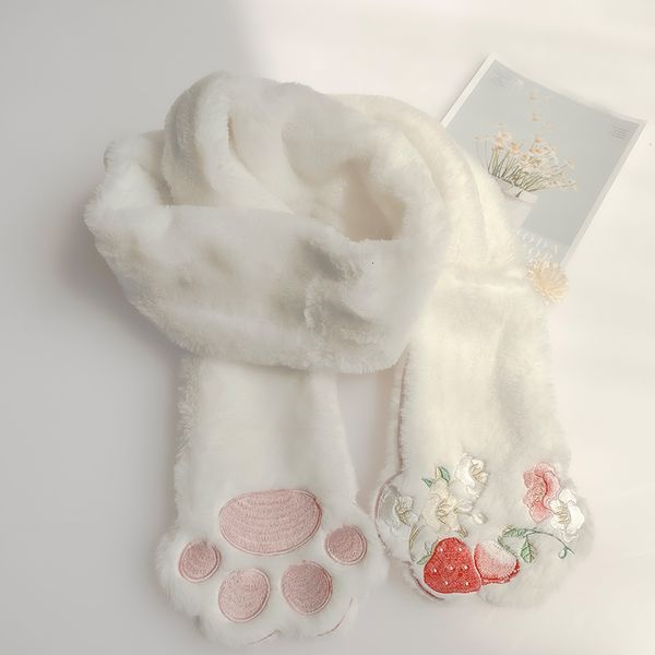 Sciarpe inverno kawaii guanti sciarpe set da donna peluche giapponese di moda grazioso gatto da gatto ricamo da gatto ricamo caldo sfocatura ragazze soffici ragazze lunghe sciarpe 230814