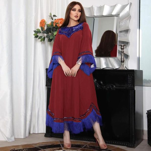 Ethnische Kleidung Wepbel Eid Party Muslim Abaya Islamic Quastel Maxi Kleid Frauen Arabische Pailletten grüne Slin Robe Kaftan