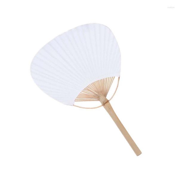 Figurine decorative White Bamboo Paddle Fan Fan cinese ROULD con manico a mano Pasta a doppio impasto Muro portatile