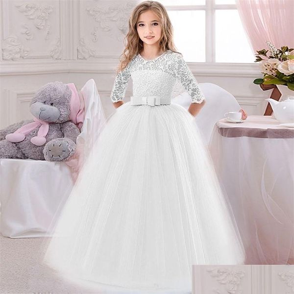 Mädchenkleider lange lässige Sommerkleid Teenager Mädchen Kostüm Spitze Kinder Kleidung Prinzessin Party Blume Kinder Kleidung Hochzeit 10 12 DHMGP