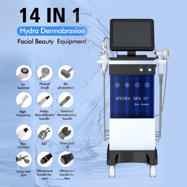 Dispositivo de levantamento de pele 14 em 1, hidro microdermoabrasão, antienvelhecimento, remoção de rugas, equipamento de rejuvenescimento da pele RF