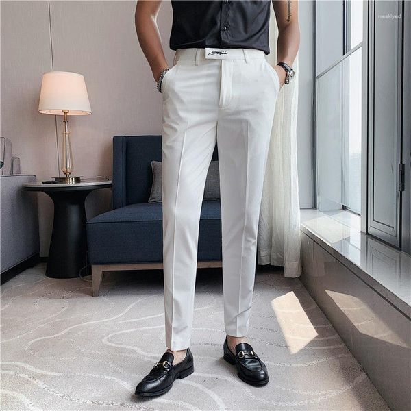 Ternos masculinos Moda da moda da moda bordada Slim Men Dress Pants coreano Business Casual Black White Mens Social Troushers Formal