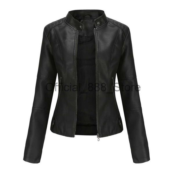 Jaqueta de couro Faux Mulheres 2023 Autumn Spring Spring Moto Moto Biker Zipper Jaqueta vermelha Casa preta nova roupa marrom xs marinha roxa x0815