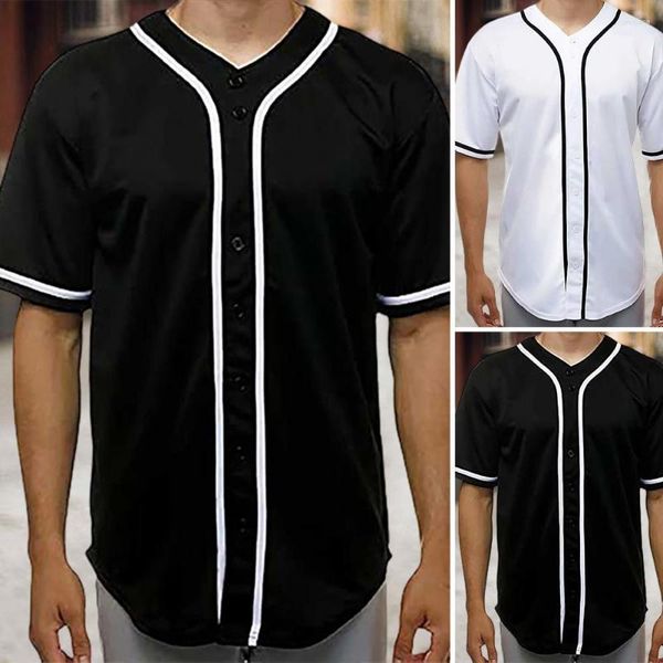 Camisetas T Men T-shirt Summer T-shirt Pullover de mangas curtas Cor correspondente aos botões de tampa de peito solto de um uniforme de beisebol solto de comprimento médio