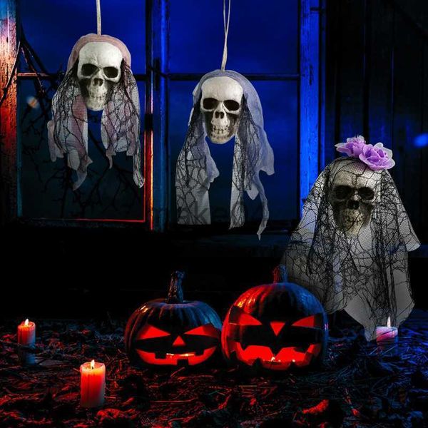 Itens de novidade Decoração de crânio Prop Skeleton Head Plastic 11 Modelo Halloween estilo assombrado casa festa de decoração de casa suprimentos de alta qualidade J230815