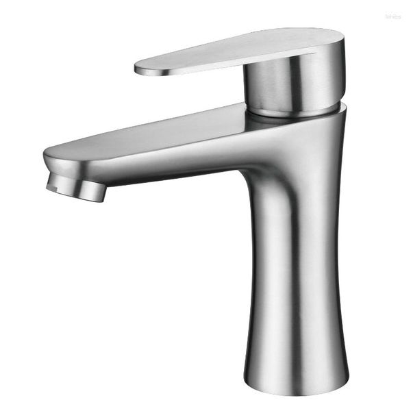 Banyo Lavabo muslukları 304 Paslanmaz çelik fırçalanmış ve soğuk tek delikli küçük bel yıkama havzası musluk