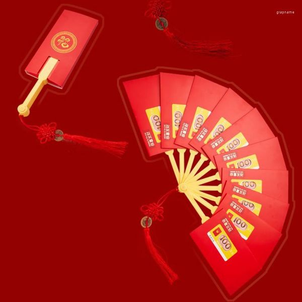 Estatuetas decorativas envelopes vermelhos ano criativo Fan Shape Wish Lucky Chinese Spring Festival Bolsa de presente 2023 Hongbao Pocket Money Pockets