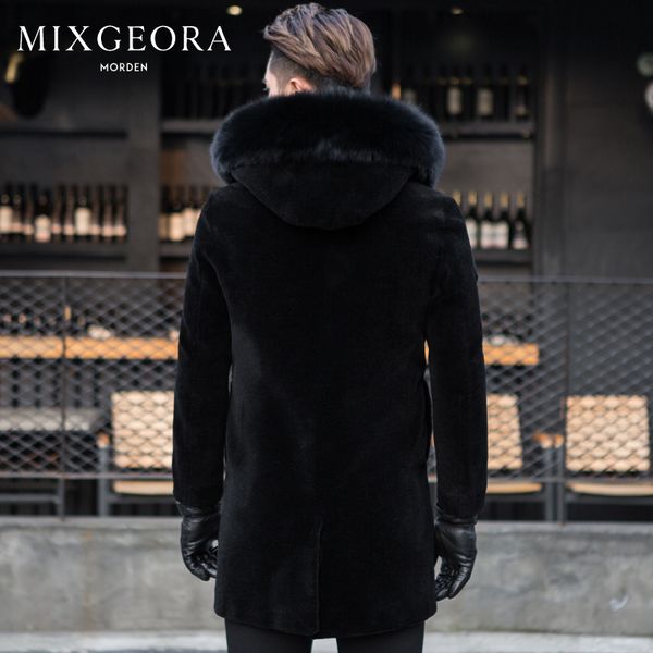 Jaquetas masculinas casaco de inverno Moda moda grossa quente pêlo real roupas com capuz comprido ovelha longa casaco de tosquia hiver 006 230814